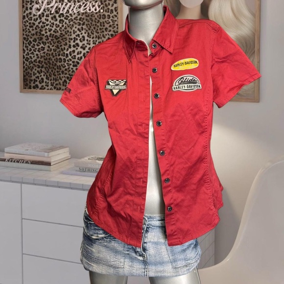 Harley-Davidson Tops - Harley-Davidson Red Button Up Shirt